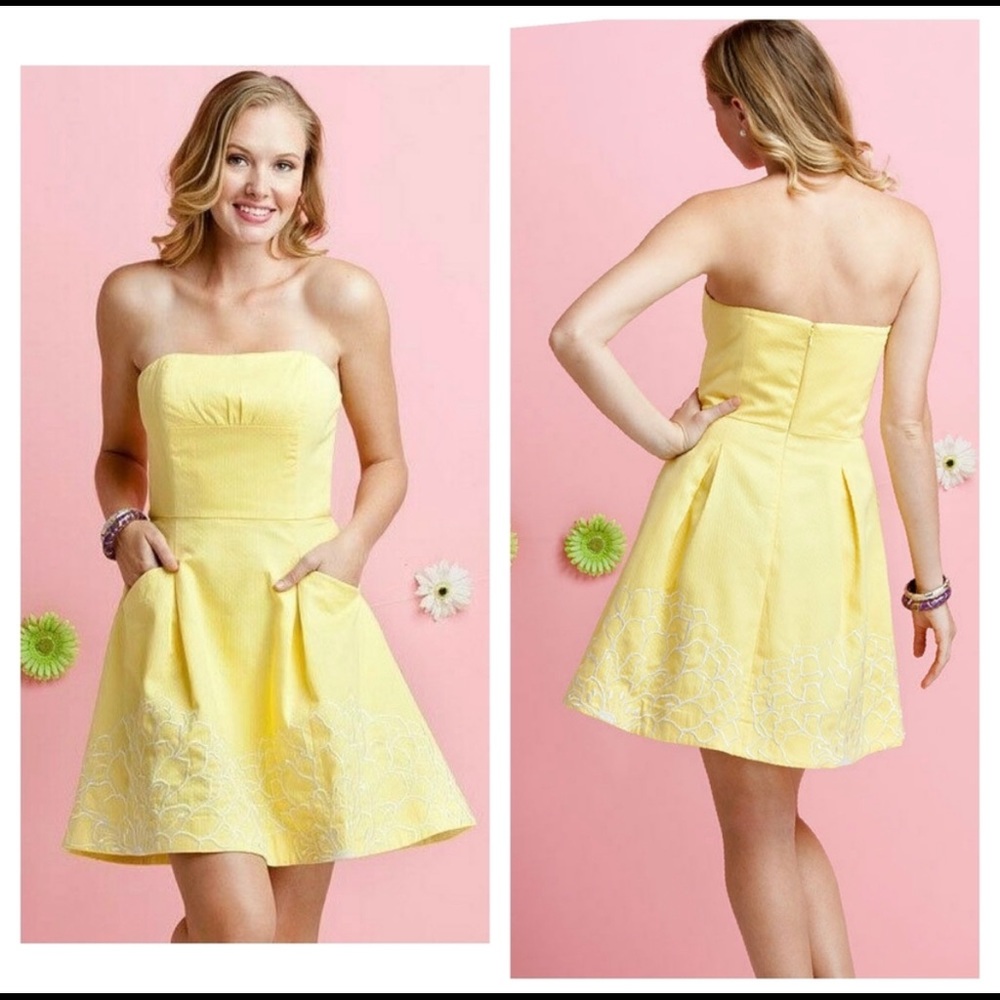 Lilly Pulitzer yellow blossom strapless dress 00